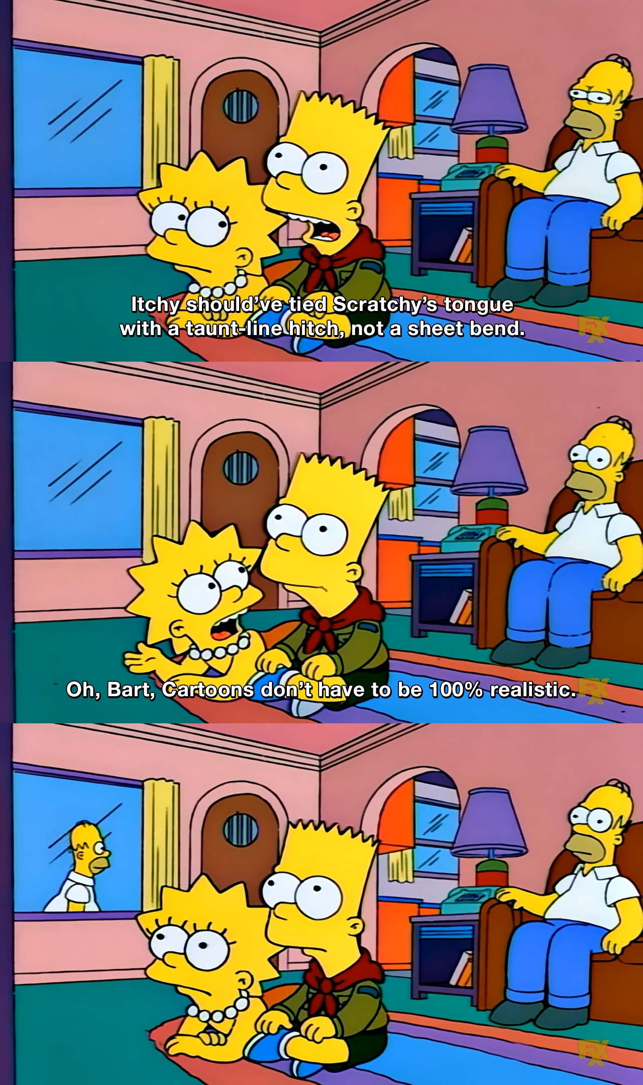 Itchy should’ve tied Scratchy’s tongue with a taunt-line hitch, not a