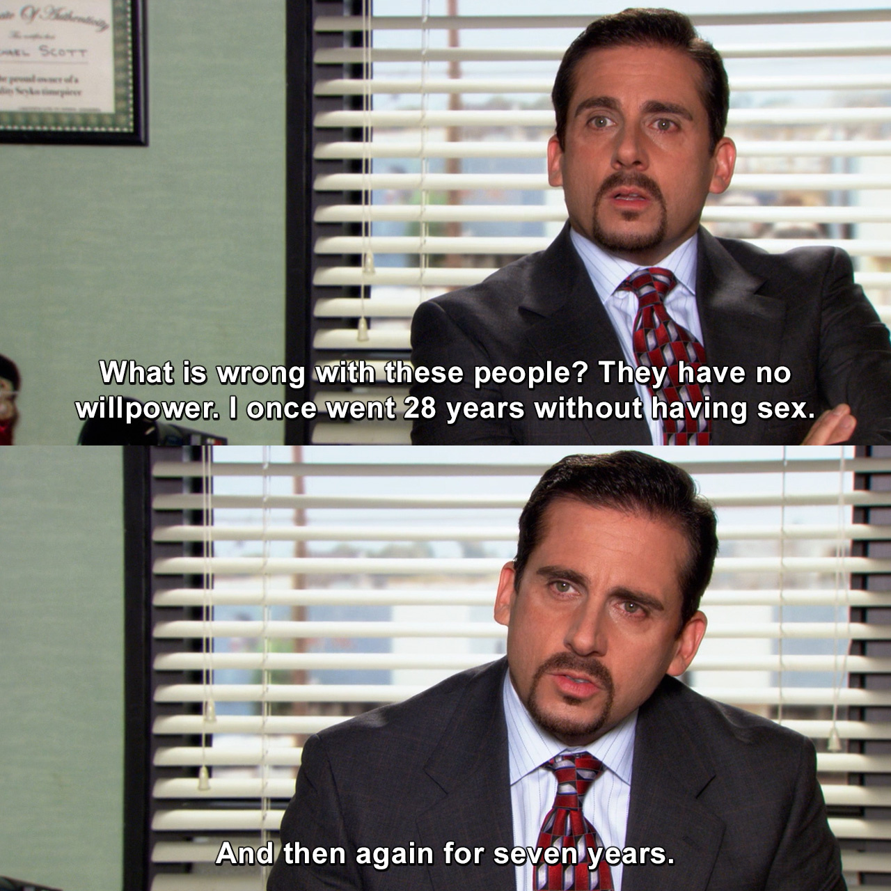 What is wrong with these people? They have no willpower. I went ... I once  went 28 years without having sex. And then again for seven years. | The  Office 